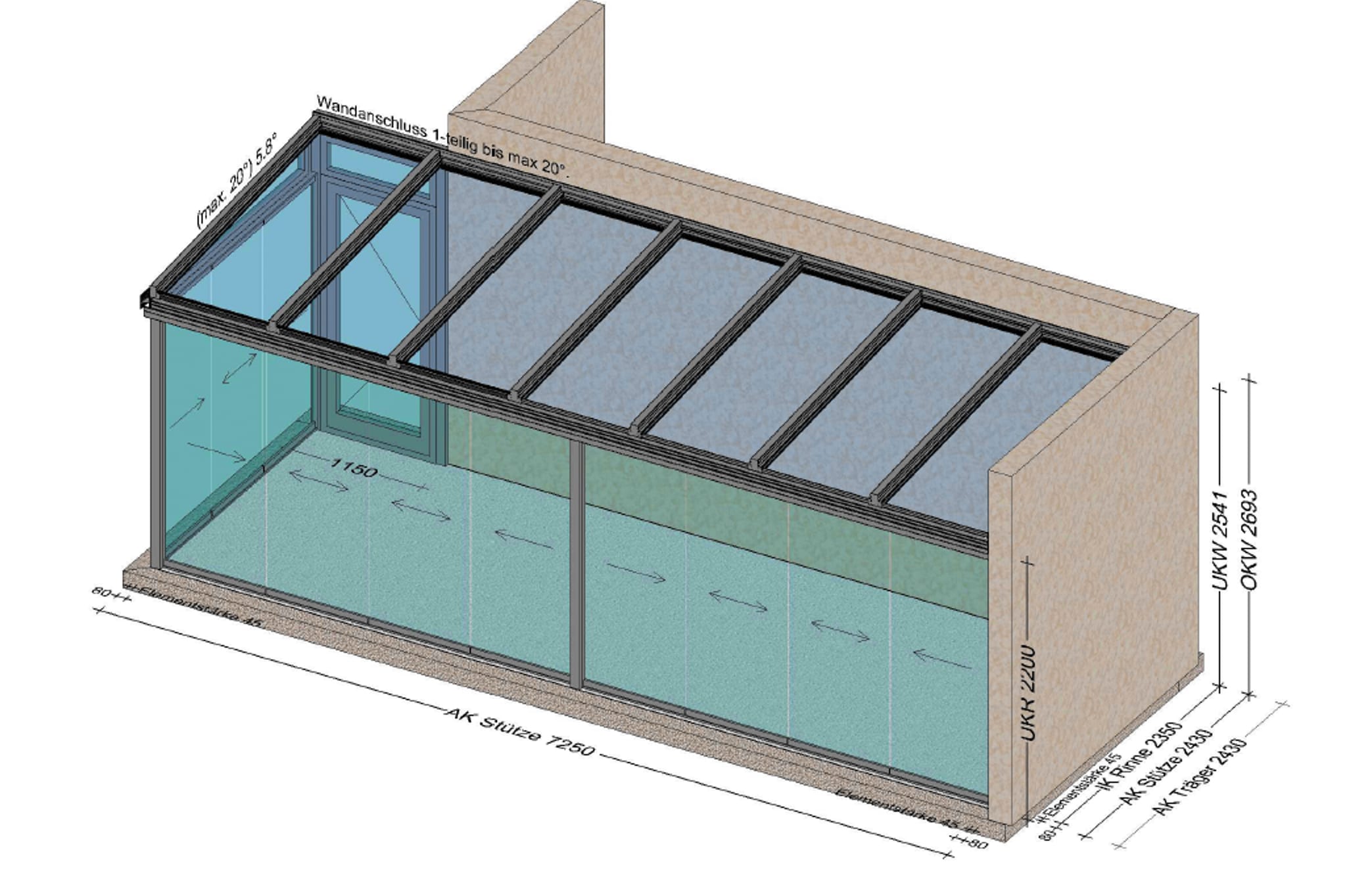 Wintergarten mit modernen Glasschiebetüren von Sunflex SF 20 - Planung