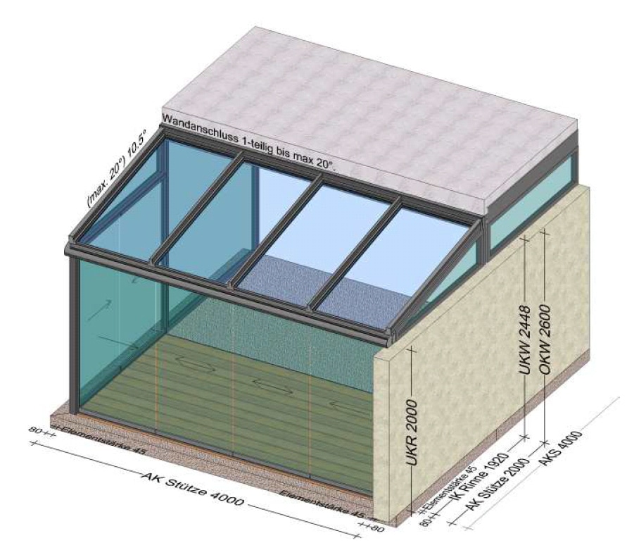 Wintergartenkonstruktion unter dem Balkon