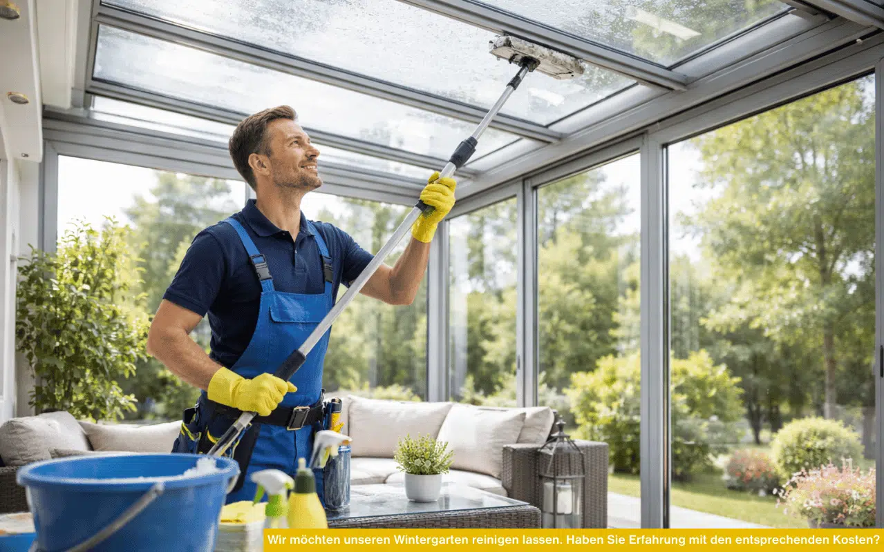 Wir möchten unseren Wintergarten reinigen lassen Haben Sie Erfahrung mit den entsprechenden Kosten Mann reinigt Glasdach.