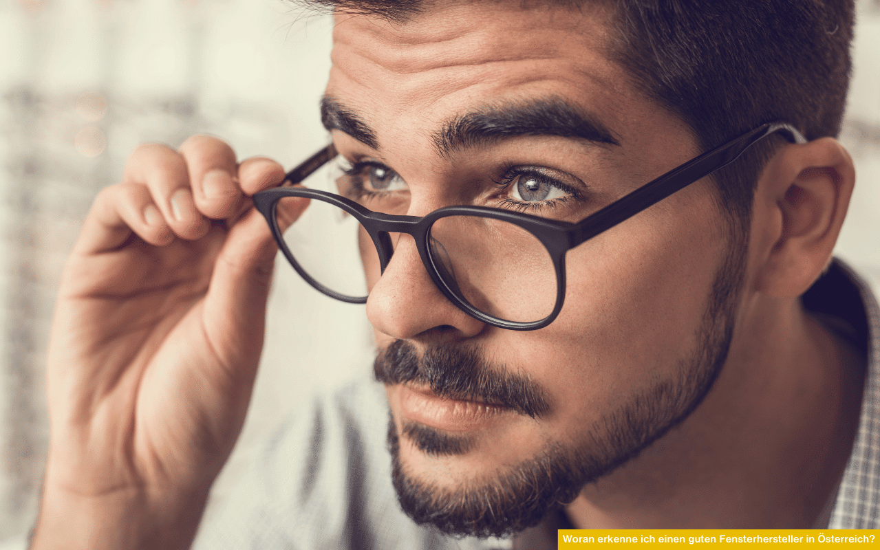Nahaufnahme eines Mannes mit Brille, der aufmerksam nach vorne blickt, als ob er etwas kritisch überprüft oder bewertet.