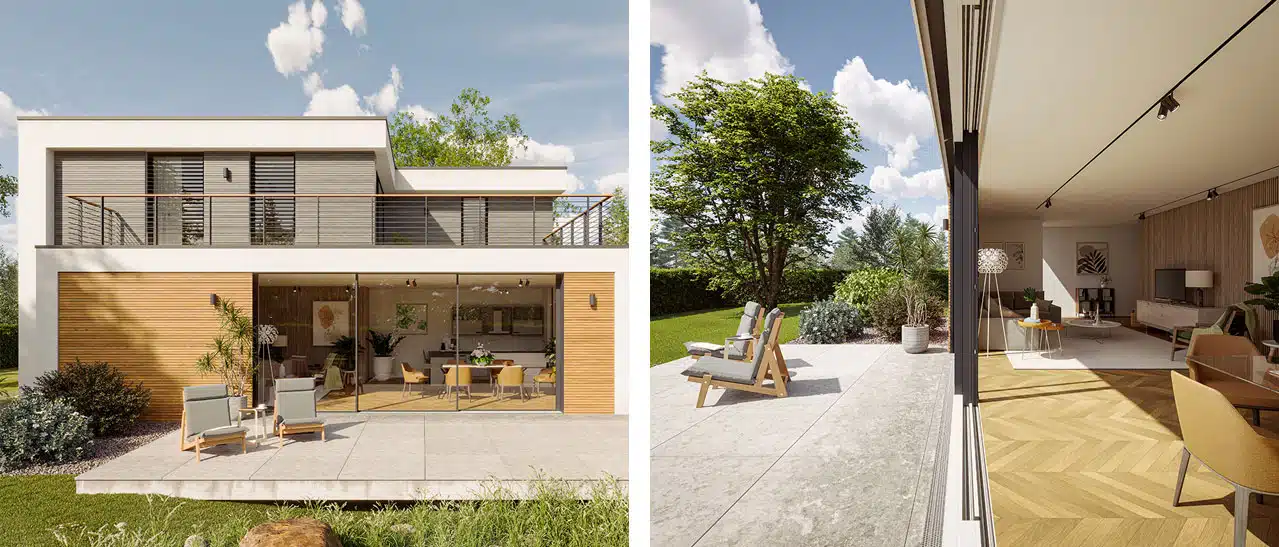 Moderne XXL-Schiebefenster, raumhoch mit 3 Flügeln, für maximale Raumöffnung - Sunflex SF 80 in großen Dimensionen.