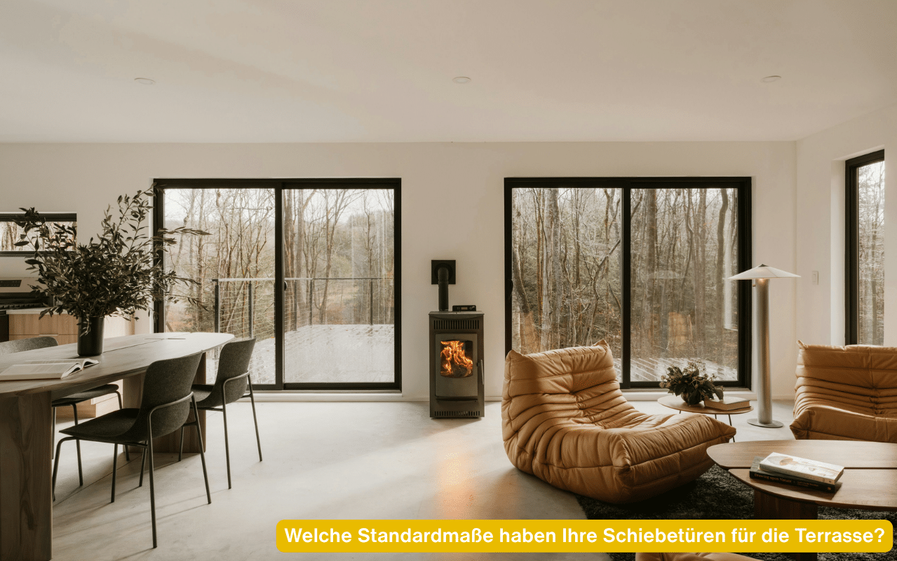 Zwei moderne Schiebetüren im Wohnzimmer. Welche Standardmaße haben Ihre Schiebetüren für die Terrasse?