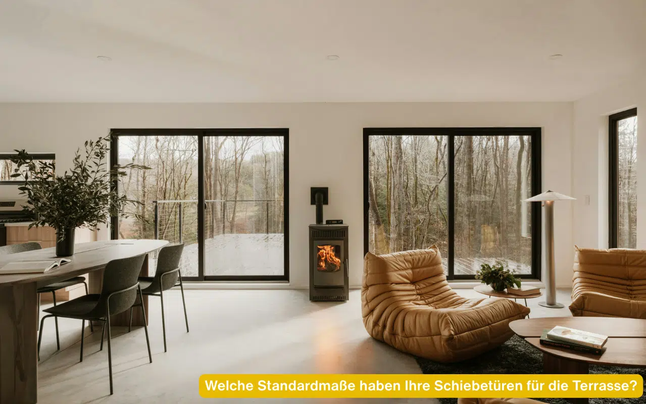 Zwei moderne Schiebetüren im Wohnzimmer. Welche Standardmaße haben Ihre Schiebetüren für die Terrasse?